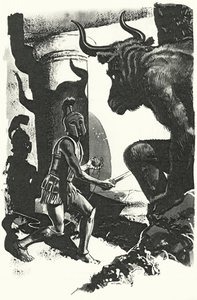 Theseus coming face to face with the Minotaur by English School